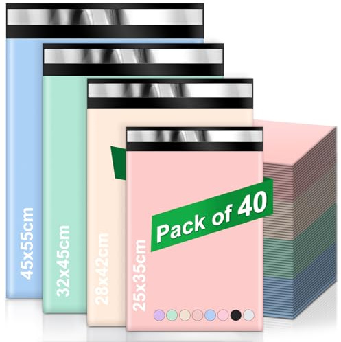 40 Stück Versandtüten(Rosa 25x35cm,Gelb 28x42cm,Grün 32x45cm,Blau 45x55cm) | Wasserdichte Versandtaschen Kleidung,Versandtaschen Warensendung für Kleine Unternehmen und Einzelhandelsgeschäfte