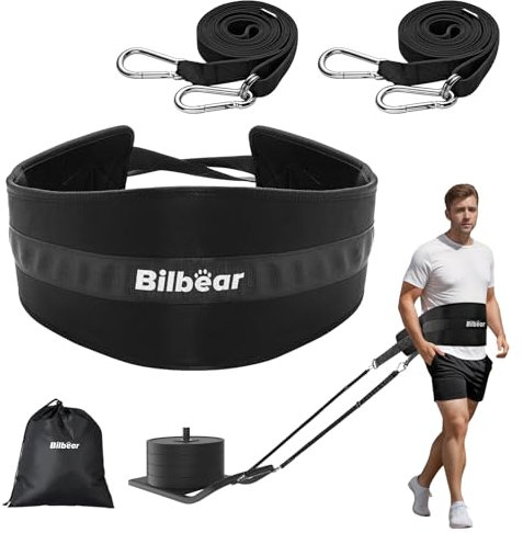 Bilbear Schlittenziehgürtel, Verstellbarer Schlitten-Trainings-Taillengürtel, Gürtel zum Ziehen, Gewichtsschlittenzuggürtel für Reifen, Kniebeugen, Beinmuskulatur, Krafttraining, Widerstandstraining,