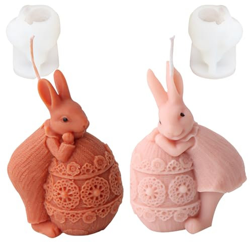 Recitem Ostern Kaninchen Silikonformen Gießformen, Osterhasen Silikonform 3D Hase Gießform Tier,Backform für DIY Seife, Kerzen, Ostergeschenke Gips, Sojawachs Kerzen, Handwerk (Zwei Hasen)
