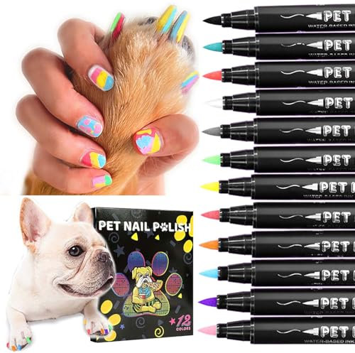 Dcpshtry Bolígrafos de esmalte de uñas para perro, 12 colores, esmalte de uñas para el cuidado de las garras de perro, bolígrafos de pintura acrílica impermeable, marcadores de uñas de secado rápido