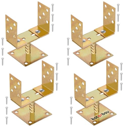 KOTARBAU® 4 x Support De Poteau Carré avec Pied | Pied Poteau 0-160 Mm en U | Support Poteau Bois en Acier Galvanisé | Support Poteau À Enfoncer | Largeur Réglable