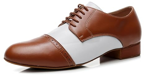 SWDZM Tanzschuhe Herren Leder Latein Tanzschuhe Niederhackig Ballsaal Tango Salsa Tanzschuhe Herren,Braun+Weiß,Wildleder Sohle,40EU