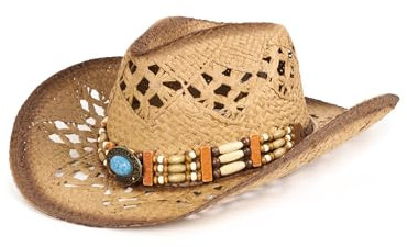 Zylioo M Chapeau de cowboy en paille pour homme et femme Chapeau de soleil western à large bord Protection solaire Chapeau d'été
