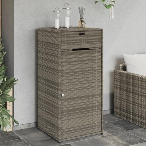 KOIECETA Gartenschrank Geräteschrank mit viel Stauraum Beistellschrank Schrank mit Türen Balkonschrank Terrassenschrank Poly Rattan (Grau, 55x55x111 cm)