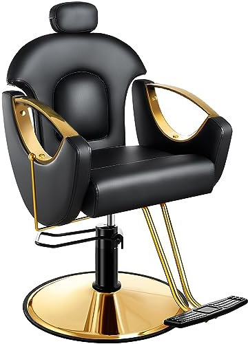Aioneer Friseurstuhl, Friseurstuhl, hydraulisch verstellbar, um 360 Grad drehbar, Haarstyling-Stuhl, Schneidestühle, Salon-Shampoo-Ausrüstung (schwarz)