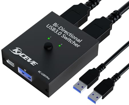 YOUTINGHDAV Conmutador USB 2 PC Bidireccional 3.0 Switch 2 en 1 out, 1 en 2 Salidas, para 2 Piezas de Ratón, Teclado, Impresora, Con 2 Cables