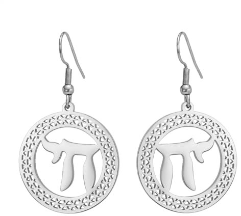 EUEAVAN Jüdische Chai Tropfenohrringe für Frauen - Silber, Dangle, Ohrringe, Stern