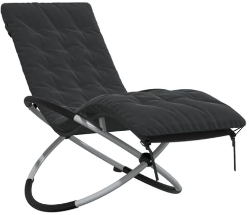 vidaXL Sonnenliege, Gartenliege mit Auflage Geometrisch Klappbar, Relaxliege Liegestuhl mit Liegefunktion, Schaukelliege Schwungliege, Schwarz Grau Stahl