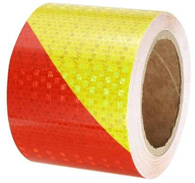 PATIKIL Ruban Réfléchissant Adhésif Fluorescent Jaune Rouge 1 Rouleau 10cm x 20 Mètres Ruban Adhésif Réfléchissant de Sécurité Imperméable pour Camions, Remorques, Voitures