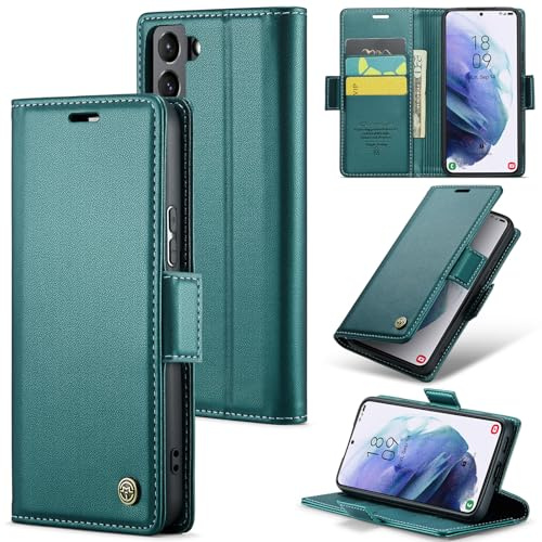 Rerzoiro Handyhülle für Samsung Galaxy S21 Hülle, Premium PU Leder Klapphülle RFID Schutzhülle Magnet Kartenfach Standfunktion Flip Wallet Tasche Case Kompatibel Samsung S21, Türkis