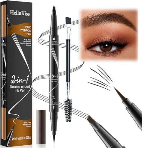 Augenbrauenstift Wasserfest,2 in 1 Eyeliner und Eyebrow Pencil mit 4 Gabelspitzen und Präziser Filzspitze, Wischfest Langanhaltenden,Erzeugt volle und Definierte Augenbrauen (02 Dunkelbraun)