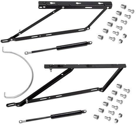 Juego de mecanismos de elevación para cama canap, apertura frontal, para camas de 135 cm, acero, pintado negro