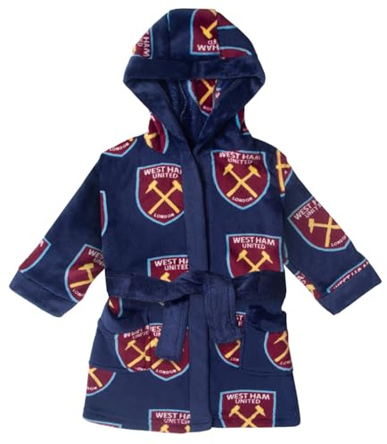 West Ham United FC Baby Dressing Gown Toddler Robe Hooded Fleece Official