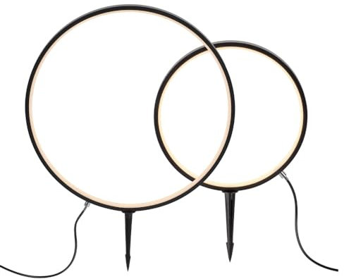 SellTec Erspießleuchte Außenlampe Ring schwarz für Garten Wiese Beet Balkon Terasse Lichtobjekt (32cm+50cm)