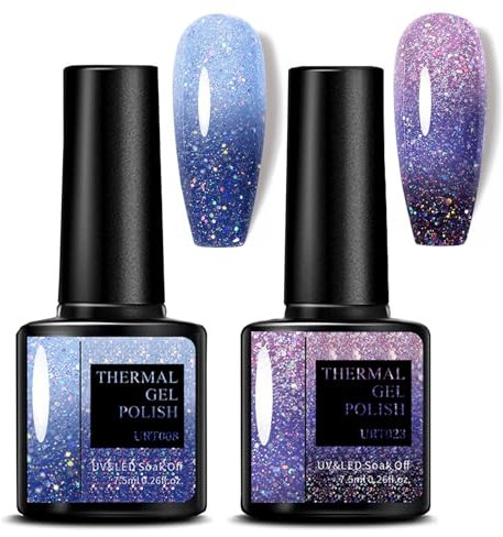 2 Pcs Colour Changing Gel Nail Polish,Thermal Temperature Color Changing Nail Varnish Soak Off UV LED Nail Art Gel Nail Polish