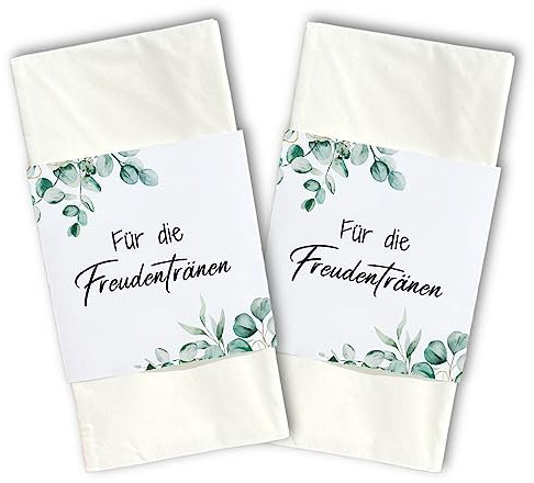 50 Freudentränen Banderolen für Taschentücher als Tischdeko für Hochzeit mit Nachhaltigem Verschluss (Eukalyptus 3, 50 Banderolen)