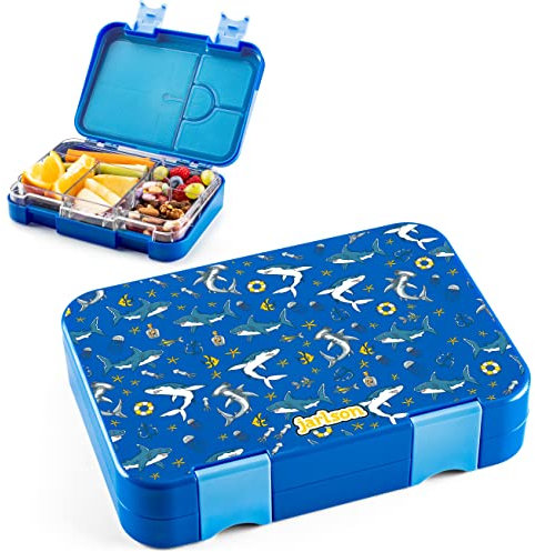 Jarlson® Brotdose Kinder mit Fächern - TONI Lunchbox - Bento Box auslaufsicher – Jausenbox für Kindergarten und Schule - Mädchen und Jungen | Vesperbox | Snackbox (Haie 2.0)