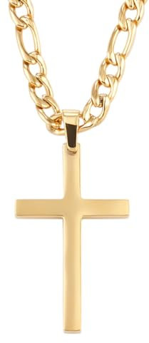 LQIOACU Collana Uomo Oro, Crocifisso, 20 Pollici, Acciaio Inossidabile, Unisex - Adulto