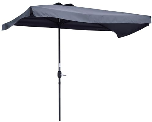 Outsunny Sombrilla Rectangular 230x130x249 cm Parasol para Pared Media Sombrilla con Manivela Protección UV Impermeable Sombrilla para Balcón Terraza Jardín Gris Oscuro