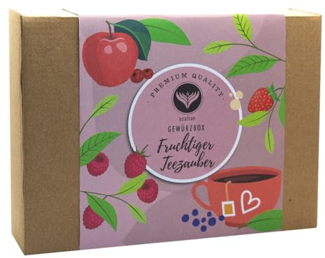 Azafran BIO Teeset Fruchtiger Teezauber, Früchte Tee, Geschenkset mit 4 Früchtetee Sorten