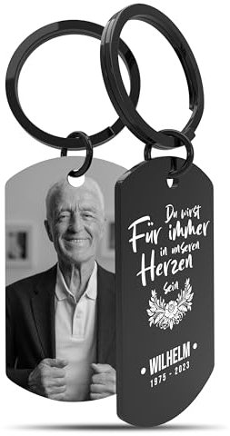 Meinearmbänder Memorial Personalisierter Schlüsselanhänger mit Foto & Gravur | Individuelles Erinnerungsstück mit Schwarz/Weiß Bild | Ideal zum Ehren geliebter Menschen