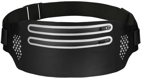 AOOSU Laufgürtel für Handy, wasserdichte Lauftasche Jogging, Sport Hüfttasche für Jogging Gürtel mit 2 Taschen, Running Belt fürJoggen, Fitness, Radfahren und Outdoor-Aktivitäten (Schwarz)