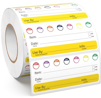 YIKIADA 500 PCS Restaurant Quality Shelf Life Food Labels 30 × 70 mm | Rotation Stickers, Removable, Freezer, Vinyl, Oil-Proof, Self Adhesive, Writable, Tape for Home Kitchens