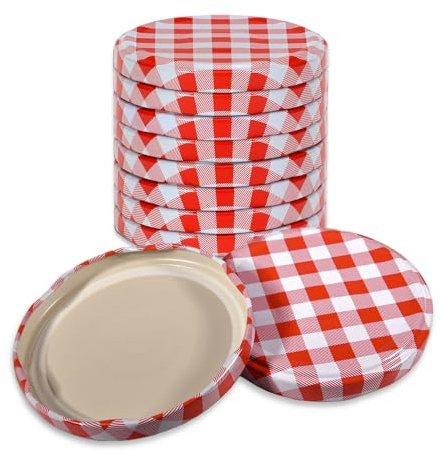 Oputec 10 x Schraubdeckel TO 82 Rot-Weiß kariert – Ersatzdeckel für Einmachgläser | Twist Off Deckel, luftdicht & lebensmittelecht | Einmachdeckel für Marmelade, Einkochen & Vorrat | Made in EU