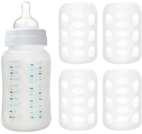 Silicone Sleeve for Glass Bottle, 4PCS Silicone Sleeve for Glass Bottle, Heat Insulation Non Slip Flexible Covers for 120ml Wide-Mouthed Baby Bottles Traveling