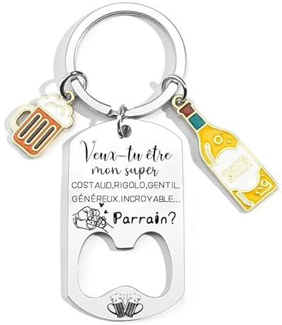 YZLPLP Porte Clé Parrain Cadeau Parrain Parrain Marraine Demande porte cle veux tu etre mon parrain Porte Clef Personnalisé Cadeau Homme Anniversaire Fête Des Pères (7)