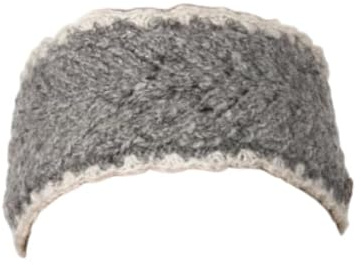 Black Yak 100% Pure New Wool Lace Edge Headband - Light Grey