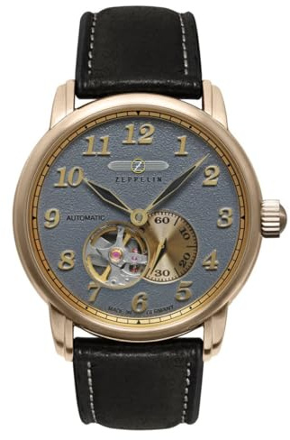 Zeppelin 7664-5 LZ 127 GRAF Herrenuhr Automatik Open Heart mit schwarzem Lederband