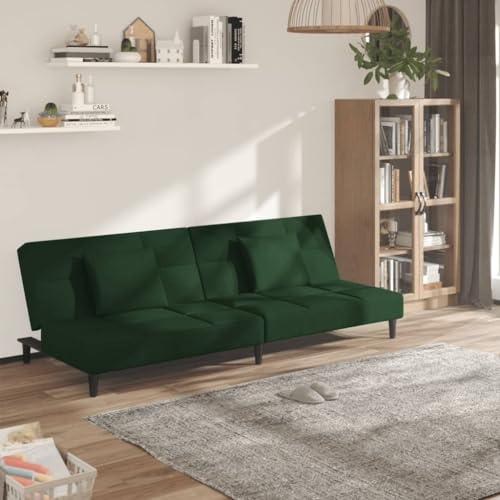 RMIHSJG Schlafsofa 2-Sitzer mit 2 Kissen Dunkelgrün Samt Bettcouch Funktionsmöbel