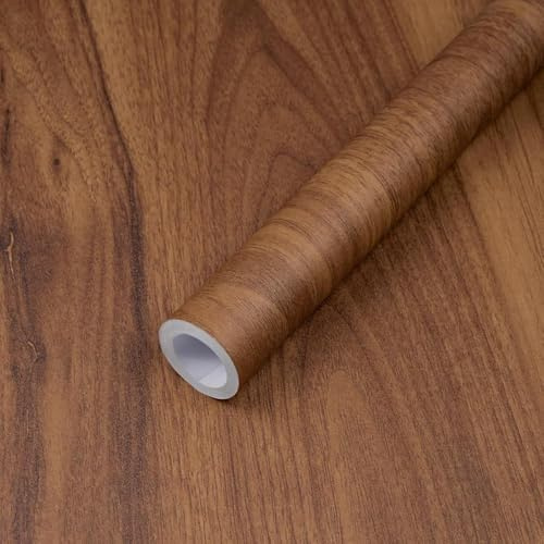 Fiula Papier peint autocollant effet bois marron en vinyle avec dos adhésif, imperméable et amovible pour armoires de cuisine, meubles, portes et murs 44 cm x 300 cm
