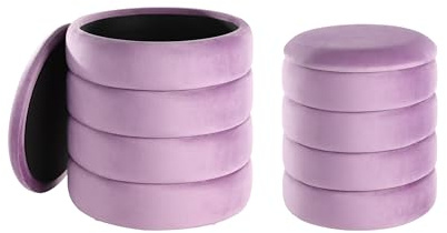 EGLO LIVING 2er Set Hocker mit Stauraum Ampahaka, Bunte Sitzhocker | runde Couch Beistellhocker, Pouf aus Samt in Lila, Samthocker Ø 40 cm