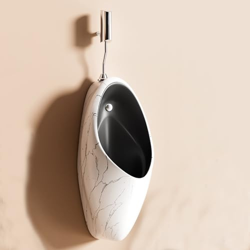 KUKIXKK Intelligentes Urinal aus Keramik, Wandmontiertes Herren-Urinal mit Infrarot-Sensor & Automatischer Spülung, Spritzschutz Modernes Pissoir für Badezimmer, Hotel und Gewerbe(Nero)
