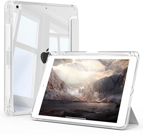 ZOYU Coque Compatible iPad 9e/8e/7e Gen 10.2, Gris | (2021/2020/2019) – [Côté Droit Porte-Pencil] Coque Arrière Haute Clarté Rigide, Léger et Solide