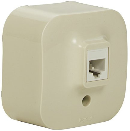 LEGRAND, Aufputz-UAE/RJ11 Telefonanschlussdose, Wandmontage, Telefondose, TAE, Anschlussdose, Aufputzdose, Universal-Anschluss-Einheit, Schutzart IP21, Schlagfestigkeit IK04, Mandelweiß, 782444