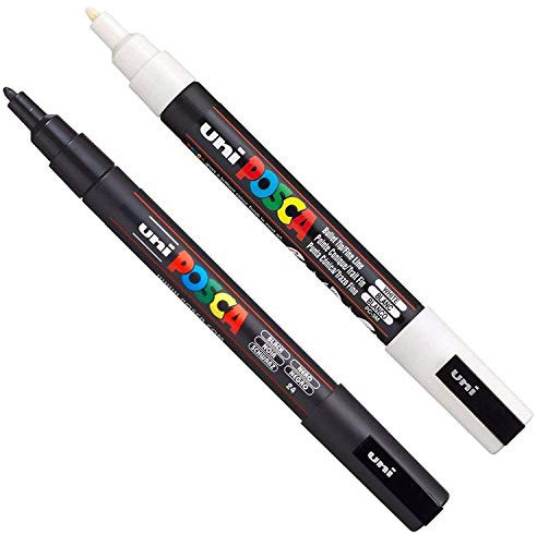 Posca PC-3M Markerstift, für Glas, Stoff, Metall, 2-teiliges Set, Schwarz/Weiß