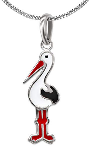 CLEVER SCHMUCK Storch Anhänger Kette 17 mm bunt Panzerkette 40 cm 925 Sterling Silber in Geschenkverpackung
