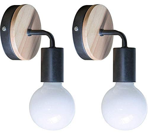 YUENSLIGHTING 2 Pack Einfach Schwarze Wandleuchte Up/Down Indoor Holz dekorative Lampe Uplighter Downlighter, rustikale Land Vintage Loft Wand Leuchte Montage Retro Warm Edison Lampen E27 Max 60W