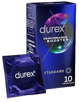 Durex Performance Booster - 10 Préservatifs Retardant Extra lubrifiés - Prolonge la durée du rapport