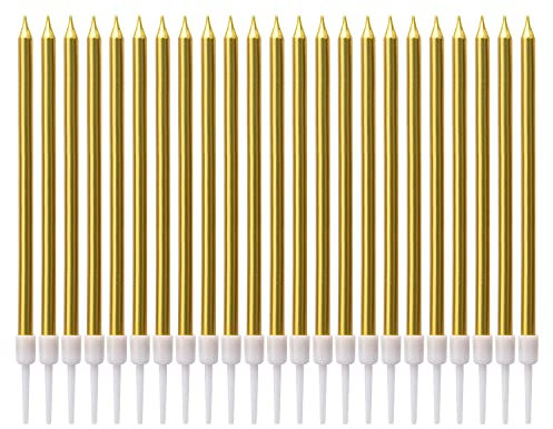 LUTER Metallische Kerze, lang, goldfarben, Geburtstagskerzen mit Ständer, Kuchenkerzen, für die Dekoration von Partys, Hochzeiten, Geburtstagen (24 Stück)