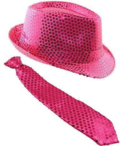 Foxxeo Pailletten Kostüm Set für Fasching & Silvester - Pink - Hut & Krawatte - Karneval & Junggesellenabschied