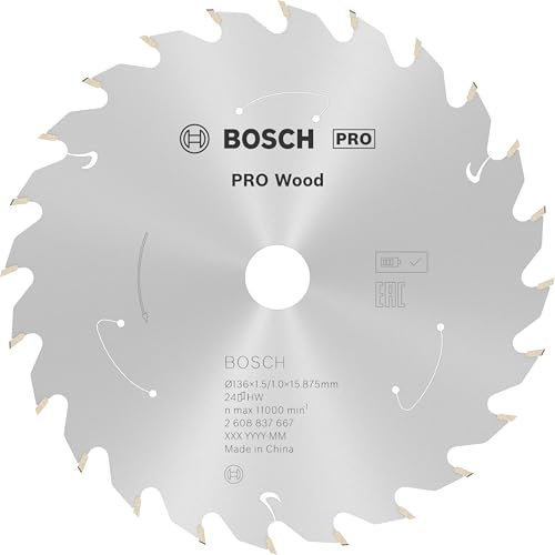 Bosch Accessories Lama Per Sega Circolare Standard For Wood (Legno, 136 x 15,875 x 1.5 mm, 24 Denti, Accessorio Per Sega Circolare A Batteria)
