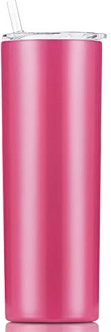 Gteller Double Wall 18/8 Stainless Steel Vacuum Slim Skinny Tumbler with Straw and lid, Insulated Travel Mug Keeping Beverage Cold and Warm (Rose Pink, 20oz)