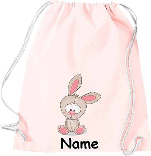 Shirtinstyle Turnbeutel Tiere Hase Häschen mit Wunschnamen, Beutel Tasche Hort Kita, Farbe pastellrosa