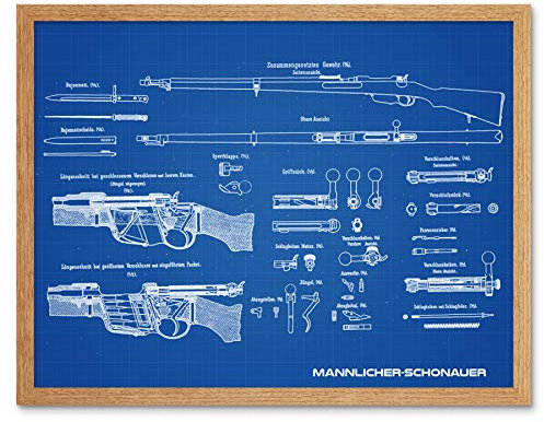 Artery8 Mannlicher-Schonauer Bolt Action Rifle Blueprint Gerahmter Druck 30x40 cm