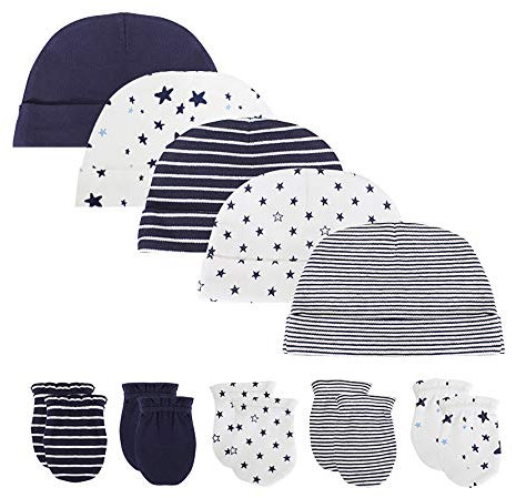 Chamie Tone Baby Mütze Neugeborene Fäustlinge für Babys, Jungen und Mädchen, 0–6 Monate, 100% Baumwolle