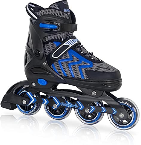 Patines en línea para niños Adultos, 4 Tamaño Ajustables Patines de Rodillos para Niños y Niñas, Patines en línea para Hombres Mujeres (Azul,37-41 EU)